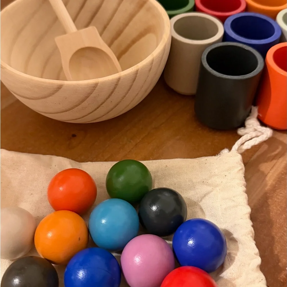 Colorful Wooden Sorting Cups and Balls Set - Picture 3 of 4
